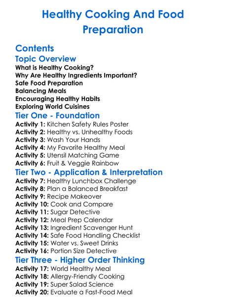Healthy Cooking And Food Preparation Worksheet Activity Booklet