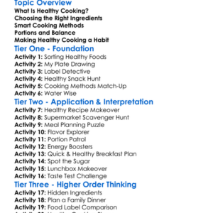 Healthy Cooking Basics Worksheet Activity Booklet