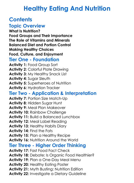 Healthy Eating And Nutrition Worksheet Activity Booklet