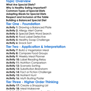 Healthy Eating For Special Diets Worksheet Activity Booklet