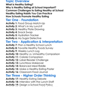 Healthy Eating Habits At School Worksheet Activity Booklet