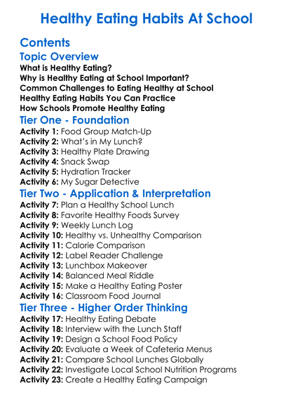 Healthy Eating Habits At School Worksheet Activity Booklet