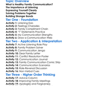 Healthy Family Communication Worksheet Activity Booklet