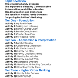 Healthy Family Dynamics Worksheet Activity Booklet
