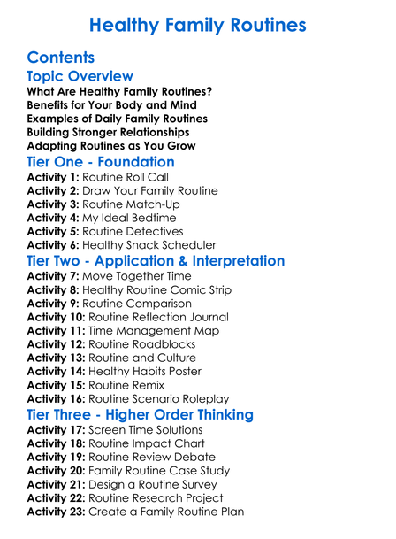 Healthy Family Routines Worksheet Activity Booklet