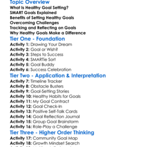 Healthy Goal Setting Worksheet Activity Booklet