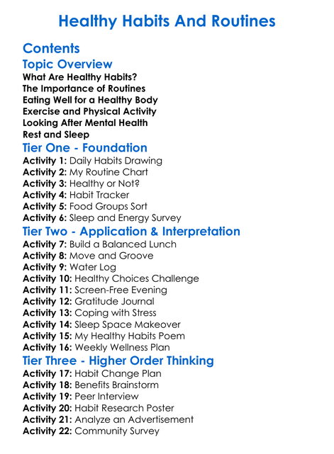 Healthy Habits And Routines Worksheet Activity Booklet