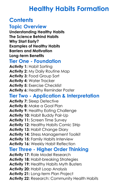 Healthy Habits Formation Worksheet Activity Booklet