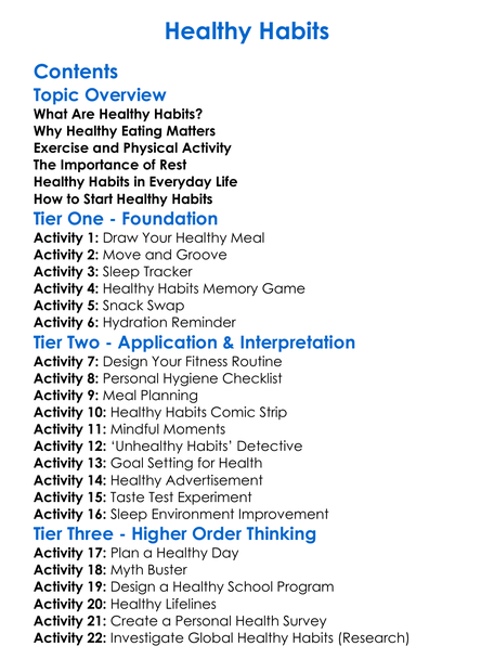 Healthy Habits Worksheet Activity Booklet