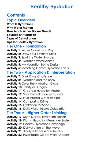 Healthy Hydration Worksheet Activity Booklet