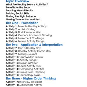 Healthy Leisure Activities Worksheet Activity Booklet