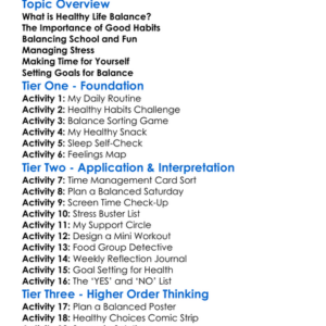 Healthy Life Balance Worksheet Activity Booklet