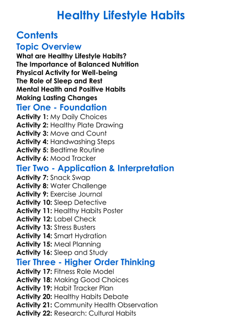 Healthy Lifestyle Habits Worksheet Activity Booklet