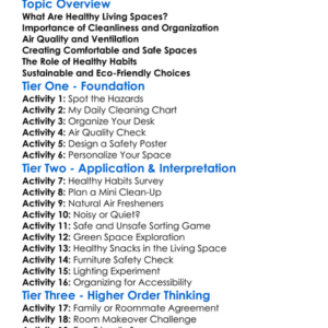 Healthy Living Spaces Worksheet Activity Booklet
