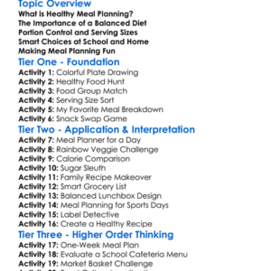 Healthy Meal Planning Worksheet Activity Booklet