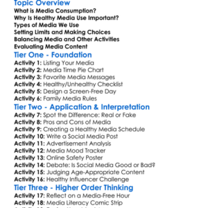 Healthy Media Consumption Worksheet Activity Booklet