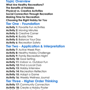 Healthy Recreation And Hobbies Worksheet Activity Booklet