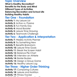 Healthy Recreation And Leisure Worksheet Activity Booklet