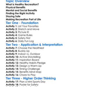 Healthy Recreation Worksheet Activity Booklet