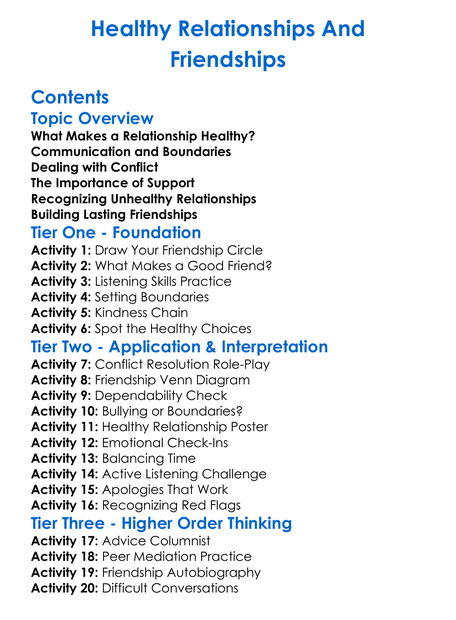 Healthy Relationships And Friendships Worksheet Activity Booklet