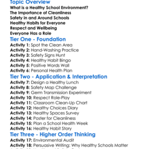 Healthy School Environments Worksheet Activity Booklet