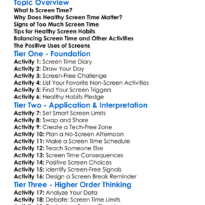 Healthy Screen Time Habits Worksheet Activity Booklet