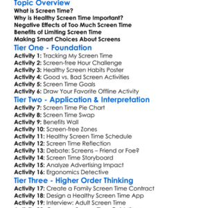 Healthy Screen Time Worksheet Activity Booklet