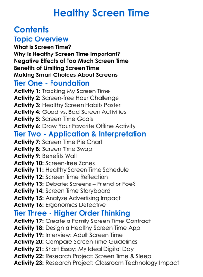 Healthy Screen Time Worksheet Activity Booklet