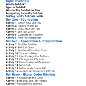 Healthy Self-Talk Worksheet Activity Booklet