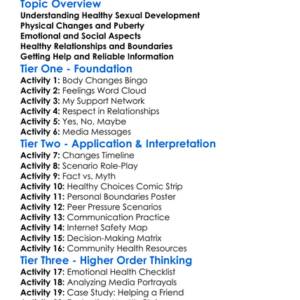 Healthy Sexual Development Worksheet Activity Booklet