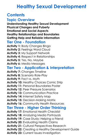 Healthy Sexual Development Worksheet Activity Booklet