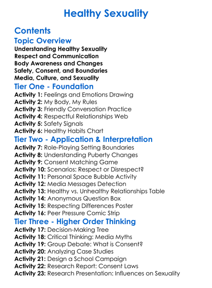 Healthy Sexuality Worksheet Activity Booklet