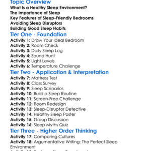 Healthy Sleep Environments Worksheet Activity Booklet