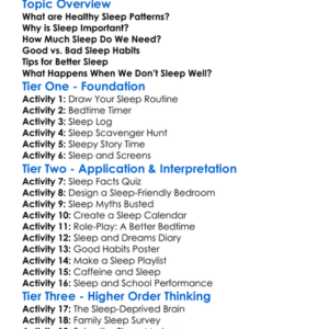Healthy Sleep Patterns Worksheet Activity Booklet