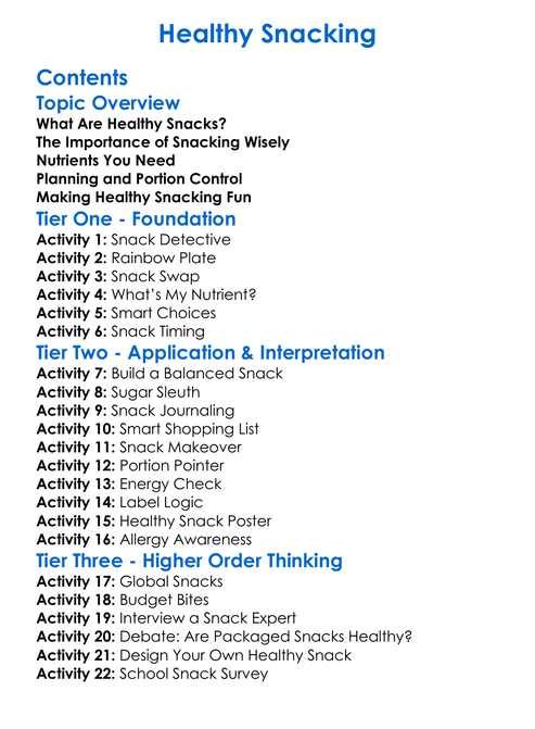 Healthy Snacking Worksheet Activity Booklet