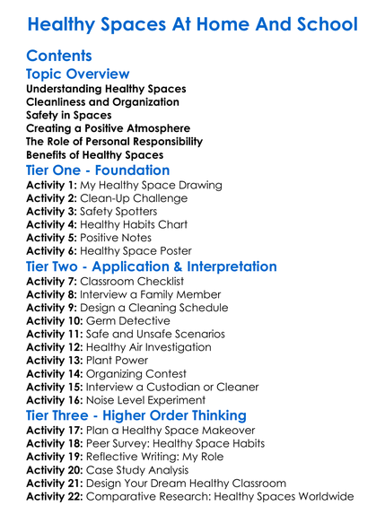 Healthy Spaces At Home And School Worksheet Activity Booklet