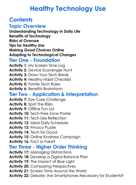 Healthy Technology Use Worksheet Activity Booklet