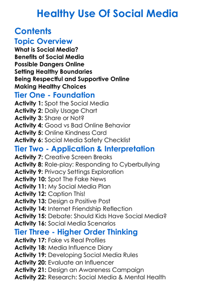 Healthy Use Of Social Media Worksheet Activity Booklet