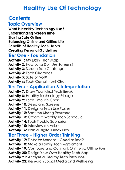 Healthy Use Of Technology Worksheet Activity Booklet