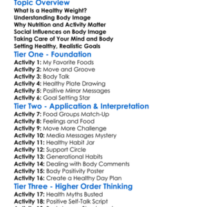Healthy Weight And Body Image Worksheet Activity Booklet