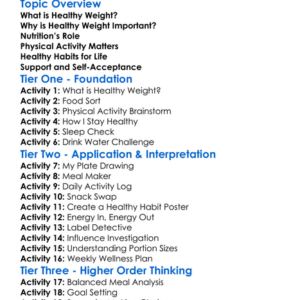 Healthy Weight Maintenance Worksheet Activity Booklet