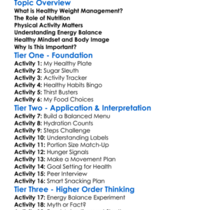 Healthy Weight Management Worksheet Activity Booklet