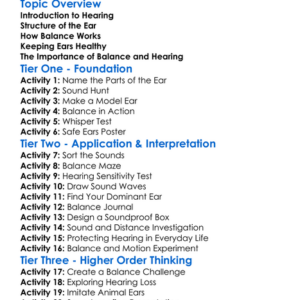Hearing And Balance Worksheet Activity Booklet