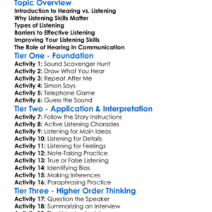 Hearing And Listening Skills Worksheet Activity Booklet