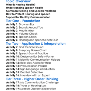Hearing And Speech Health Worksheet Activity Booklet