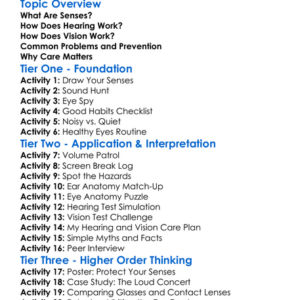 Hearing And Vision Care Worksheet Activity Booklet