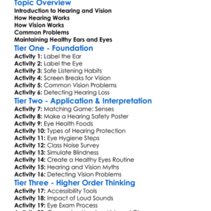 Hearing And Vision Health Worksheet Activity Booklet