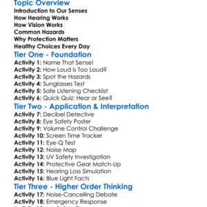 Hearing And Vision Protection Worksheet Activity Booklet