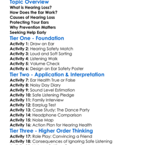 Hearing Loss Prevention Worksheet Activity Booklet