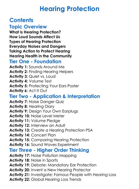 Hearing Protection Worksheet Activity Booklet